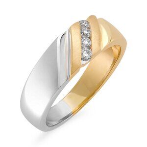 Men's Diagonal 14K Two-Tone Gold & Diamond Band